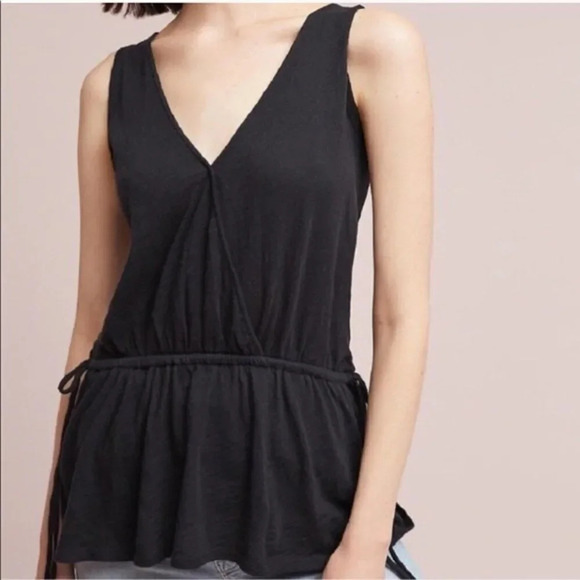 ANTHROPOLOGIE PURE & GOOD Black V-Neck Peplum Sleeveless Tank Sz XS‎ - Picture 1 of 6